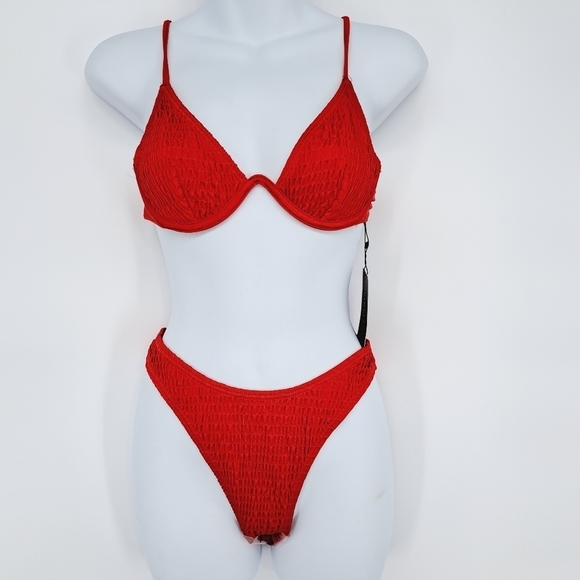 South Beach X Miss Molly Crinkle High Leg Underwire Bikini‎ In Fire Red - Picture 1 of 15